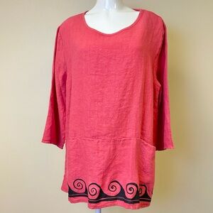 NWT Cut Loose Linen Salmon Pink Tunic Top Shirt XL MADE IN USA
